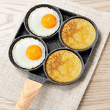4-Hole Non-Stick Fried Egg Pan with Glass Lid Maifan Stone Coating Breakfast Pancake Maker for Burgers and Omelettes(Wood-coloured cover bead) - Side View