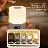 White Rechargeable LED Night Light with Remote Control Digital Clock Display 3 Color Modes Stepless Dimming Bedside Lamp for Nursing Camping Australia - Front View