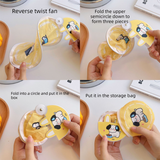 5 Pack Blue Seaside Bear Cute Cartoon Folding Hand Fans Portable Mini Circular Fans 20x24cm for Aussie Summer Outdoor Travel with Matching Storage Pouches for Kids and Adults