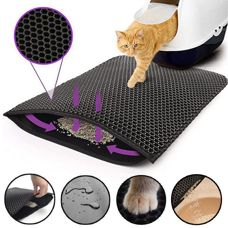 2-PCS Grey Double Layer Cat Litter Mat Honeycomb Design Waterproof EVA Trapping Mat for Litter Box Tracking Control 40x50cm Easy Clean Australian Pet Supplies