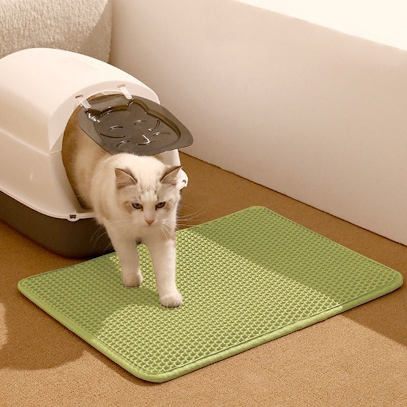 2-PCS Green Double Layer Cat Litter Mat Honeycomb Design Waterproof EVA Trapping Mat for Litter Box Tracking Control 40x50cm Easy Clean Australian Pet Supplies