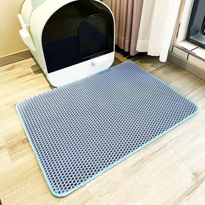 2-PCS Blue Double Layer Cat Litter Mat Honeycomb Design Waterproof EVA Trapping Mat for Litter Box Tracking Control 40x50cm Easy Clean Australian Pet Supplies