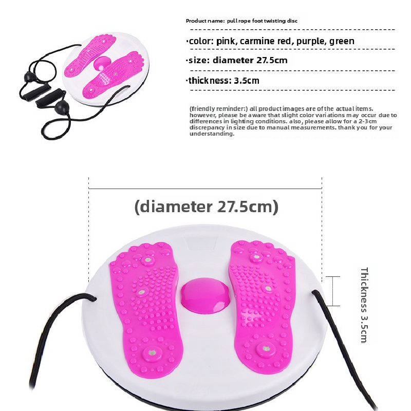 Pink Magnetic Waist Twisting Disc with Resistance Bands Portable Fitness Board for Home Office Core Training 27.5cm Large Diameter