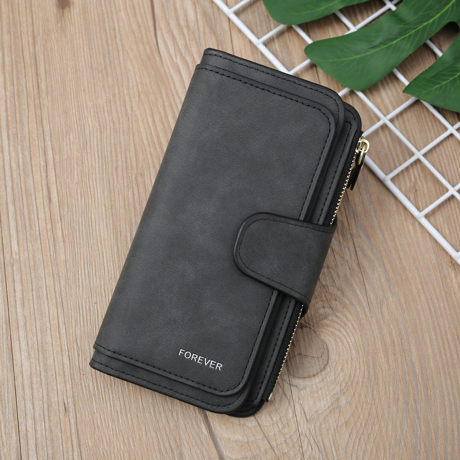 Black Large Capacity Long Wallet Frosted PU Leather Clutch Bag with 14 Card Slots and Zipper Compartment fits Smartphone for Everyday Use Australia