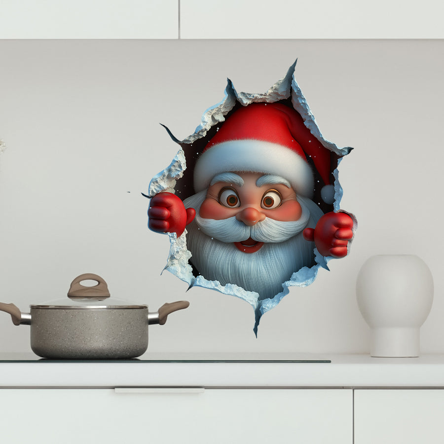 10 PCS Creative 3D Santa Claus Peeking Through Wall Christmas Wall Sticker for Australian Homes