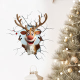 10 PCS Creative 3D Reindeer Peeking Through Wall Christmas PVC Wall Decal for Australian Homes