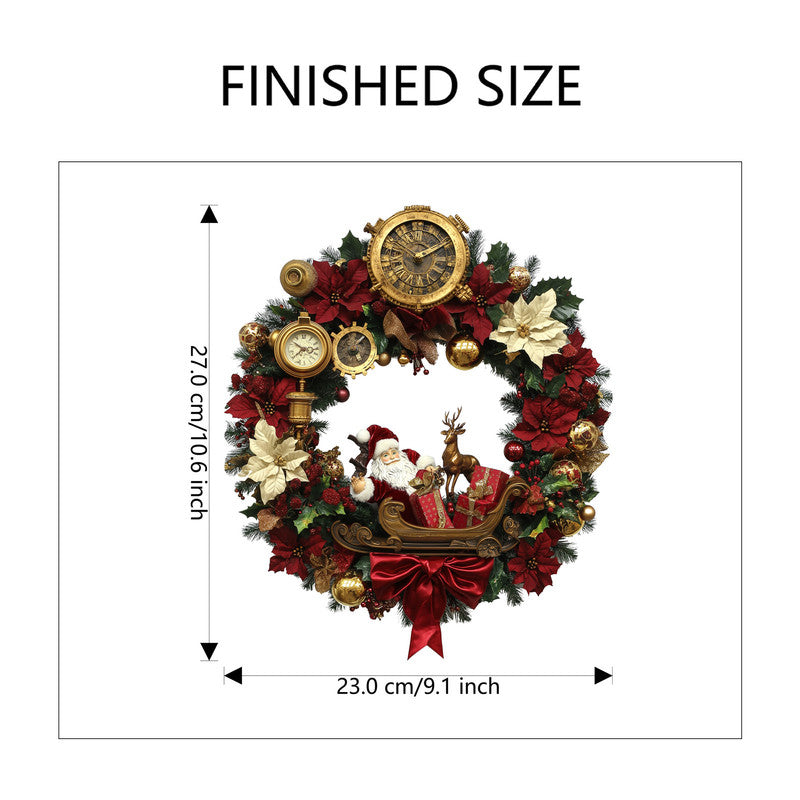 10 PCS Festive Christmas Wreath PVC Wall Sticker with Santa, Reindeer & Clocks for Australian Decor