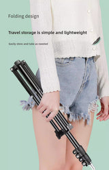 2.4m Black Tripod Stand with Phone Holder Adjustable Floor Stand for Live Streaming Vlogging Overhead Video Recording Makeup Kit with Carry Bag - Front View