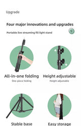 2.4m Black Tripod Stand with Phone Holder Adjustable Floor Stand for Live Streaming Vlogging Overhead Video Recording Makeup Kit with Carry Bag - Top-Down View