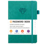 Green Password Log Book with Alphabetical Tabs Internet Address Organizer Small PU Leather Notebook with Owl Design Pen Holder and Inner Pocket Ideal for Home and Office