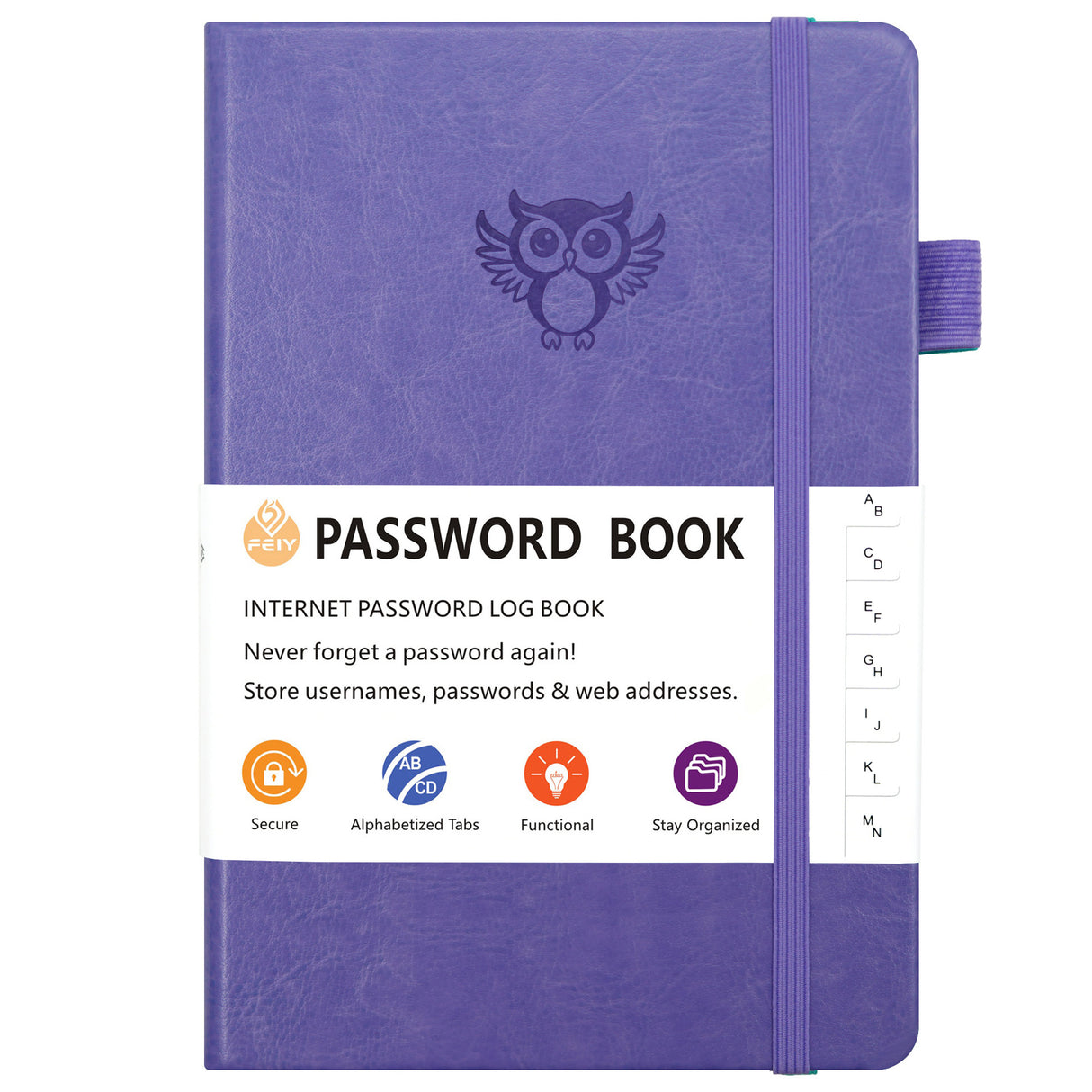 Light purple Password Log Book with Alphabetical Tabs Internet Address Organizer Small PU Leather Notebook with Owl Design Pen Holder and Inner Pocket Ideal for Home and Office