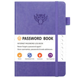 Light purple Password Log Book with Alphabetical Tabs Internet Address Organizer Small PU Leather Notebook with Owl Design Pen Holder and Inner Pocket Ideal for Home and Office