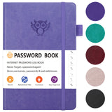 Light purple Password Log Book with Alphabetical Tabs Internet Address Organizer Small PU Leather Notebook with Owl Design Pen Holder and Inner Pocket Ideal for Home and Office