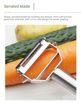 Premium Stainless Steel Dual Peeler & Julienne Cutter - 2-in-1 Vegetable Slicer with Swivel Blade - Heavy Duty Multi-Function Kitchen Tool for Potatoes, Carrots & Fruit - 45-Degree Angle