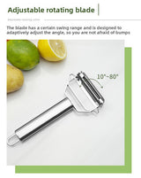Premium Stainless Steel Dual Peeler & Julienne Cutter - 2-in-1 Vegetable Slicer with Swivel Blade - Heavy Duty Multi-Function Kitchen Tool for Potatoes, Carrots & Fruit - Rear View