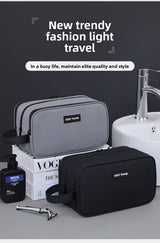 Large Waterproof Men's Toiletry Bag 3-Layer Travel Dopp Kit with Wet Dry Separation Portable Shower Organiser for Gym Business & Holiday Grey - Low Angle