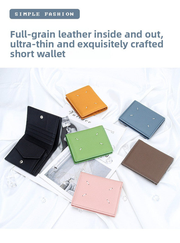 Women's Genuine Leather Bi-fold Wallet - Slim Short Purse with Coin Pocket & RFID Blocking - Soft Cowhide Minimalist Card Holder - Blue