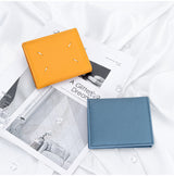 Women's Genuine Leather Bi-fold Wallet - Slim Short Purse with Coin Pocket & RFID Blocking - Soft Cowhide Minimalist Card Holder - Blue