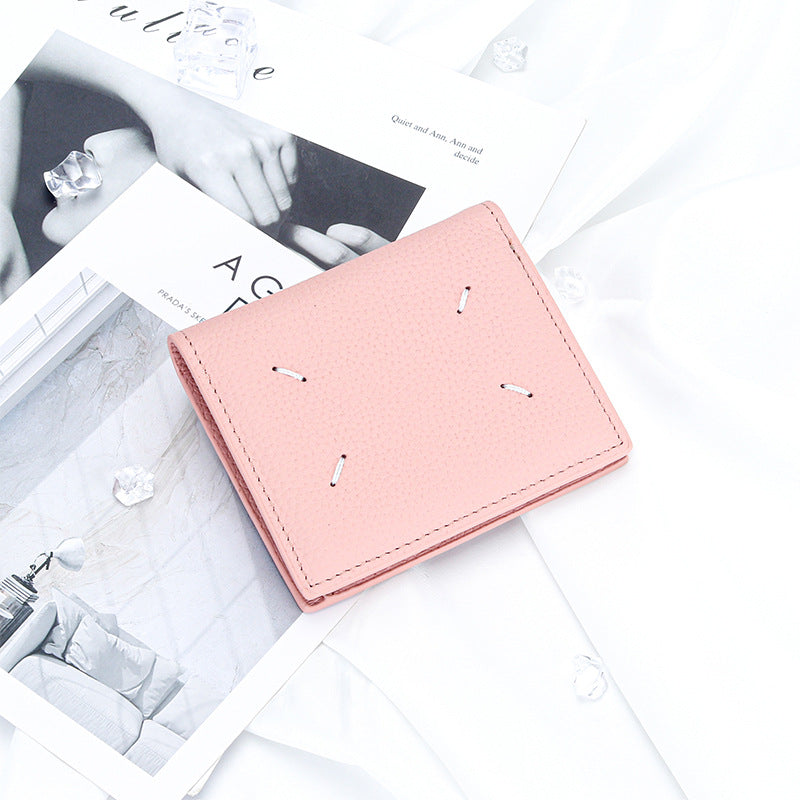 Women's Genuine Leather Bi-fold Wallet - Slim Short Purse with Coin Pocket & RFID Blocking - Soft Cowhide Minimalist Card Holder - Pink
