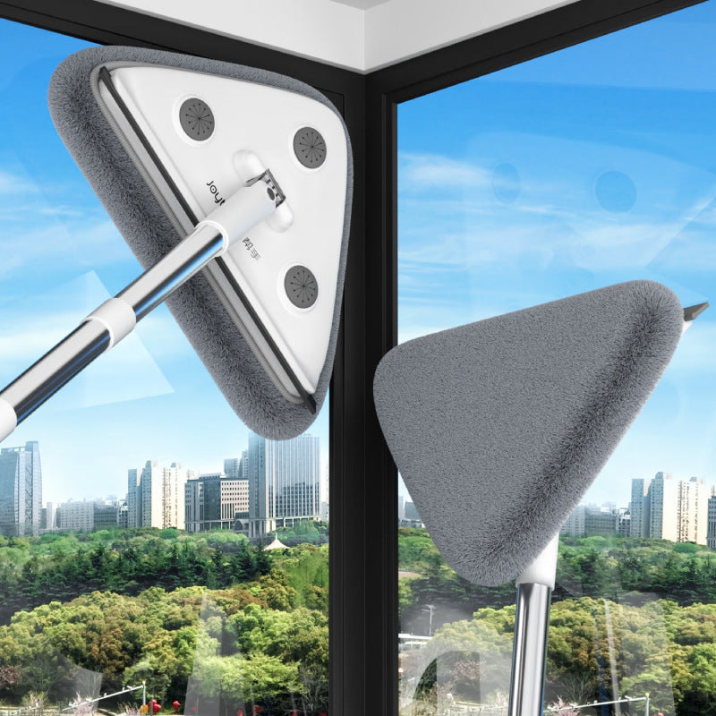 Large 35cm Triangle Cleaning Mop with Extra Long 188cm Reinforced Handle Window Squeegee & 2 Microfibre Pads for High Ceilings