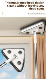 Large 35cm Triangle Cleaning Mop with Extra Long 188cm Reinforced Handle Window Squeegee & 2 Microfibre Pads for High Ceilings