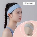 2 Pack Sports Headband with Silicone Sweat Guide Non-Slip Moisture Wicking Hair Band for Running Yoga Gym Fitness Quick Dry Breathable (Blue & Grey)