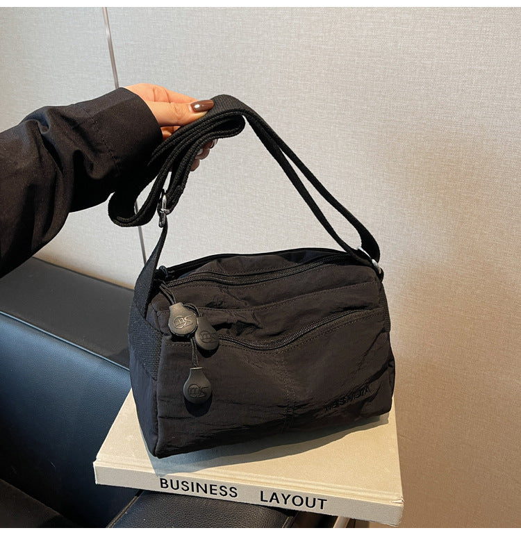 Women's Nylon Crossbody Bag Multi-Pocket Water Resistant Shoulder Messenger Handbag Lightweight Casual Satchel with Adjustable Wide Strap for Travel and Daily Use Black