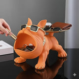 Cool French Bulldog Statue Storage Tray Dark Green Resin Dog Figurine Key Bowl and Candy Organiser with Open Mouth Design for Entryway Table Home Decor - Top-Down View