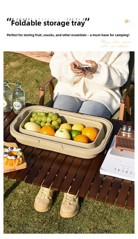 Collapsible Picnic Basket with Mini Table Lid Portable Folding Storage Crate with Cup Holders and Phone Stand Multi-Functional Outdoor Camping Sink Basin Grey