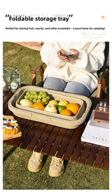 Collapsible Picnic Basket with Mini Table Lid Portable Folding Storage Crate with Cup Holders and Phone Stand Multi-Functional Outdoor Camping Sink Basin Grey