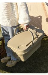 Collapsible Picnic Basket with Mini Table Lid Portable Folding Storage Crate with Cup Holders and Phone Stand Multi-Functional Outdoor Camping Sink Basin Grey - Extra Image