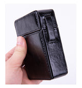 PU Leather Cigarette Case with Lighter Holder Hard Shell Storage Pouch Belt Loop Waist Bag for Standard Packs Brown Gift for Men