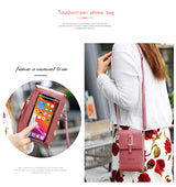 Women's Crossbody Phone Bag with Clear Touch Screen Window PU Leather Wallet Purse Multi-Pocket Shoulder Handbag Adjustable Strap Card Holder Dark pink - 45-Degree Angle