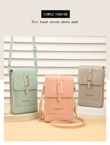 Women's Crossbody Phone Bag with Clear Touch Screen Window PU Leather Wallet Purse Multi-Pocket Shoulder Handbag Adjustable Strap Card Holder Brown - Front View