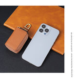 Genuine Leather Car Key Case Double Zipper Smart Key Fob Holder Wallet Remote Organiser Pouch with Hook Brown