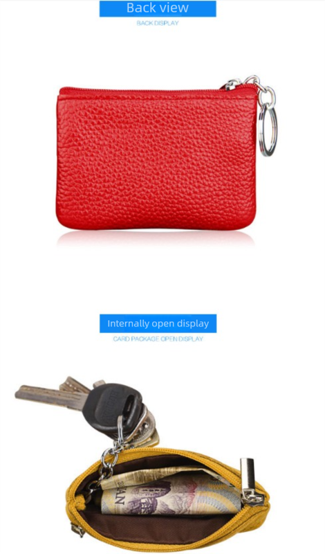 Small Coin Purse Key Ring Wallet Mini Change Pouch Dual Zipper Pocket PU Leather Portable Storage Bag Black