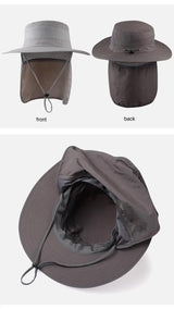 Wide Brim Sun Hat with Neck Flap UPF 50+ Protection Quick Dry Safari Cap Mesh Breathable for Fishing Gardening Hiking Outdoor Dark Grey - Front View
