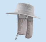 Wide Brim Sun Hat with Neck Flap UPF 50+ Protection Quick Dry Safari Cap Mesh Breathable for Fishing Gardening Hiking Outdoor French Grey