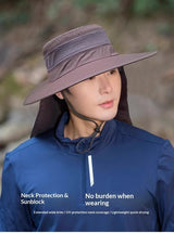 Wide Brim Sun Hat with Neck Flap UPF 50+ Protection Quick Dry Safari Cap Mesh Breathable for Fishing Gardening Hiking Outdoor Pitch Green - 45-Degree Angle