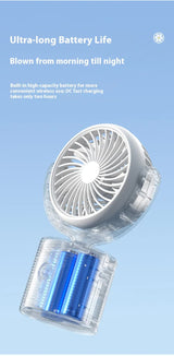 Portable Turbo Fan 3-in-1 Mini Handheld Desk Fan Rechargeable Personal Cooling Device with Neck Lanyard 180 Degree Adjustable Head Quiet Wind White - Side View