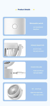 Portable Turbo Fan 3-in-1 Mini Handheld Desk Fan Rechargeable Personal Cooling Device with Neck Lanyard 180 Degree Adjustable Head Quiet Wind White - 45-Degree Angle