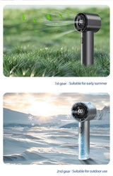 High Speed Handheld Turbo Fan Light Luxury Grey 3 Adjustable Speeds LED Display Portable Personal Cooling Fan Rechargeable for Travel Office Outdoor - Top-Down View