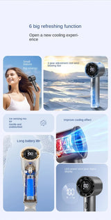 High Speed Handheld Turbo Fan Light Luxury Grey 3 Adjustable Speeds LED Display Portable Personal Cooling Fan Rechargeable for Travel Office Outdoor