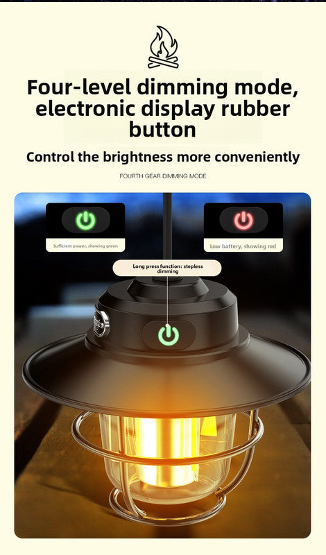 Retro LED Camping Lantern Rechargeable Pinecone Light Dimmable 4 Modes IPX4 Waterproof Hanging Tent Lamp for Outdoor Hiking Fishing Green