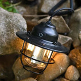 Retro LED Camping Lantern Rechargeable Pinecone Light Dimmable 4 Modes IPX4 Waterproof Hanging Tent Lamp for Outdoor Hiking Fishing Black