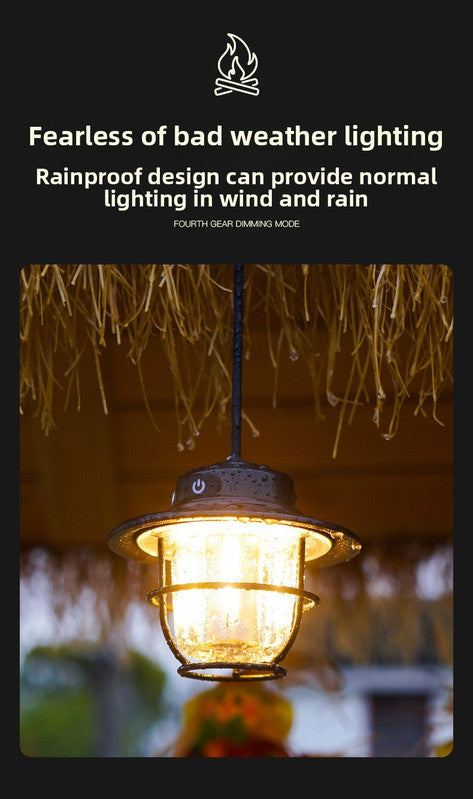Retro LED Camping Lantern Rechargeable Pinecone Light Dimmable 4 Modes IPX4 Waterproof Hanging Tent Lamp for Outdoor Hiking Fishing Black