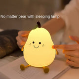 Cute Pear Night Light Squishy Silicone Nursery Lamp Rechargeable LED Bedside Light with Timer 7 Colour Changing Tap Control for Kids Baby Bedroom Gift - Side View