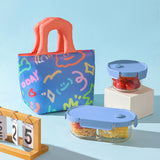 Insulated Lunch Bag Tote Fashion Graffiti Print with Soft Padded Handle Waterproof Thermal Cooler Bento Case for Work School and Picnics Blue with Orange Handle