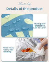 Insulated Lunch Bag Tote Fashion Graffiti Print with Soft Padded Handle Waterproof Thermal Cooler Bento Case for Work School and Picnics Blue with Orange Handle - Close-Up Angle