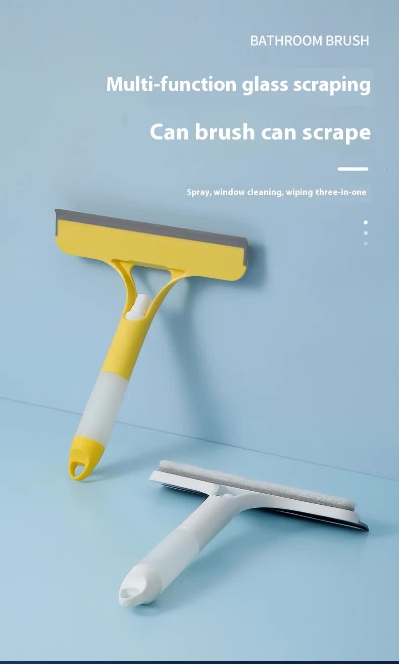 White 3-in-1 Window Squeegee with Built-in Spray Bottle - Dual Sided Sponge Glass Cleaner - Streak Free Tool for Shower Screens, Mirrors & Car Windows